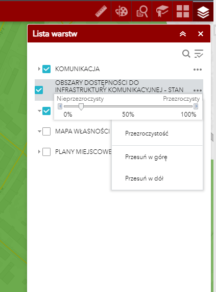 formatka przezroczystości warstw dla mapy dostępności komunikacyjnej