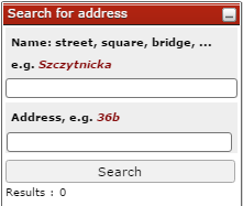 Formatka wyszukiwania ulic/adresów Formatka wyszukiwania ulic/adresów