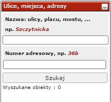Formatka wyszukiwania ulic/adresów Formatka wyszukiwania ulic/adresów