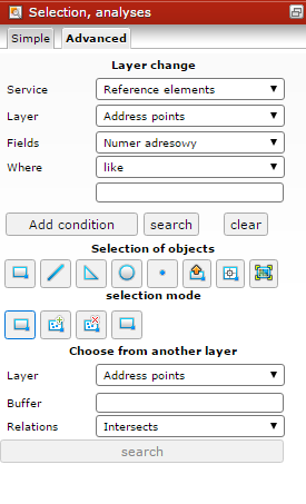 Selection and analyses widget Selection and analyses widget