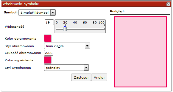 Formatka edycji kolorów, wypełnień, przeźroczystości obiektu