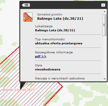 Okno informcyjne nieruchomości