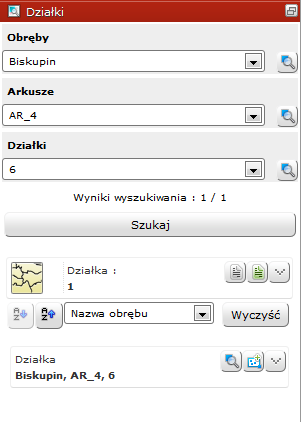 Formatka wyszukiwania działek Formatka wyszukiwania działek